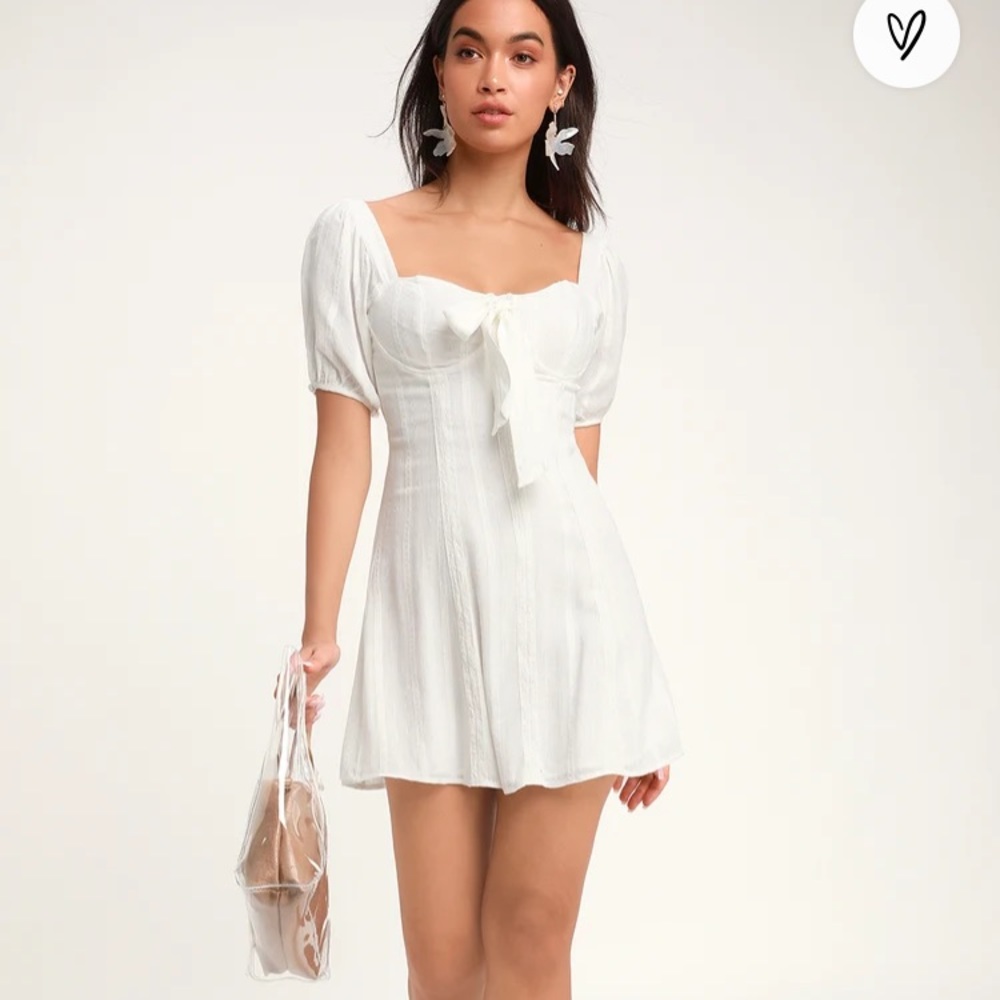 Lulus ~ Madeline White Puff Sleeve Mini Dress